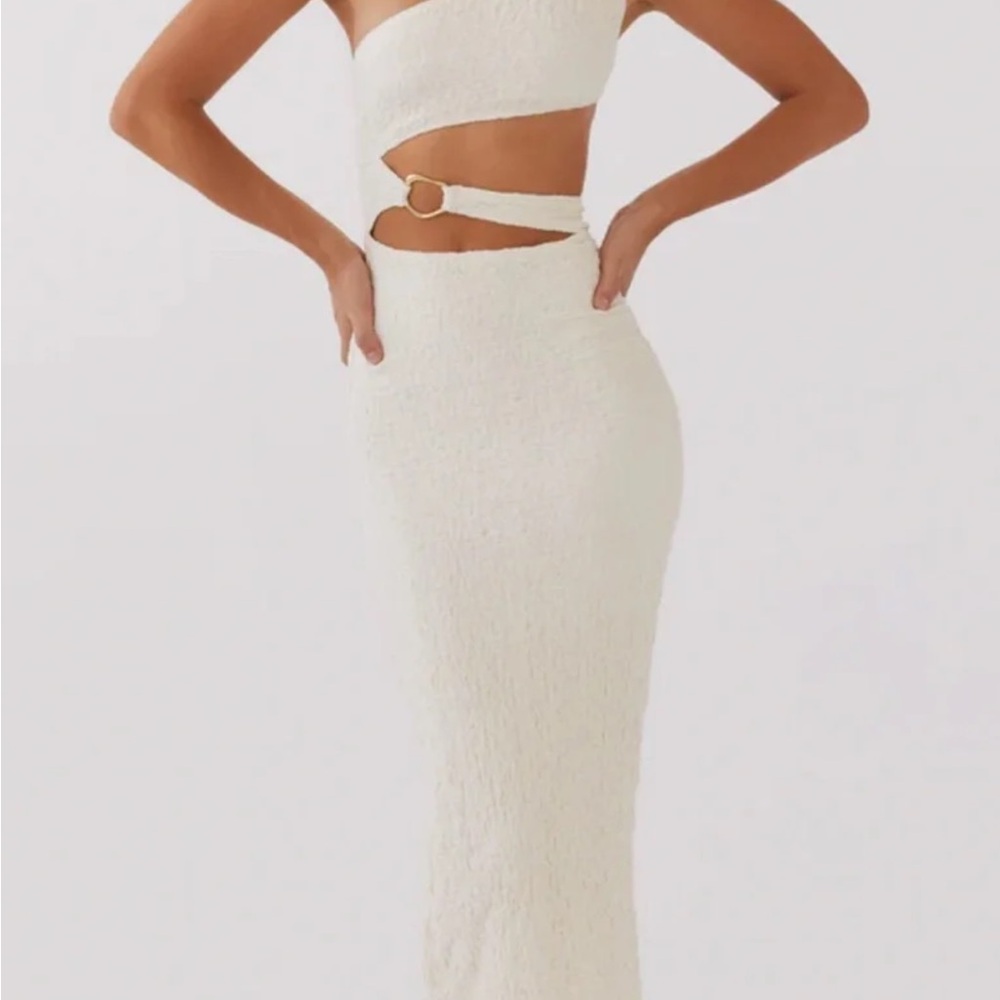 Peppermayo White Textured One-Shoulder Cutout Maxi Dress size 2